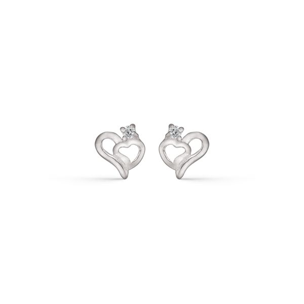Silberner Ohrring Herz mit ½-Herz und facettiertem Zirkonia oben.
