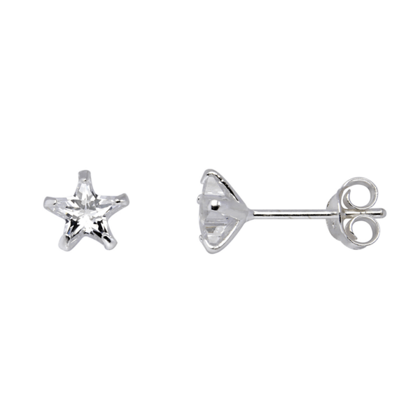 Silberohrstecker Stern mit 6 mm facettiertem Zirkonia im Sternschliff.