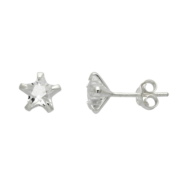 Silberohrstecker Stern mit 7 mm facettiertem Zirkonia im Sternschliff.