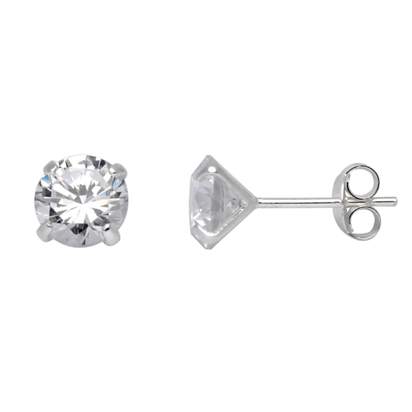 Silberohrstecker 7 mm facettierter Zirkonia in 4 Krallen.