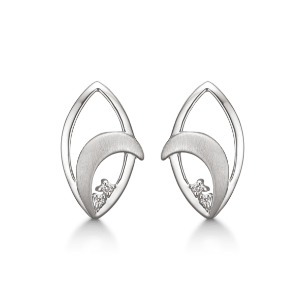 Silberne Ohrstecker rhodiniertes Auge mit matter Schleife und facettiertem Zirkonia.