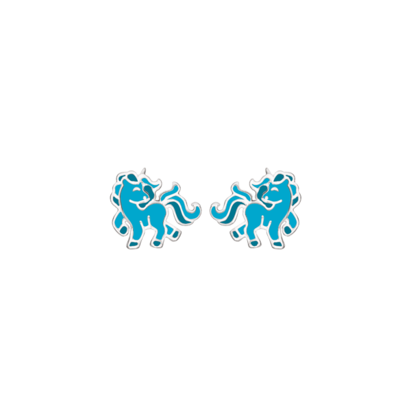 Einhorn-Ohrringe Silber mit blauer Emaille.