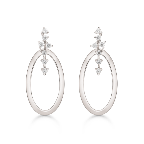 Silberne Ohrstecker rhodiniert oval mit facettierten Zirkonia.