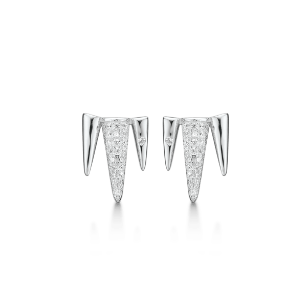 Silberne Ohrstecker mit rhodinierten Eiszapfen glänzend und mit facettierten Zirkonia.