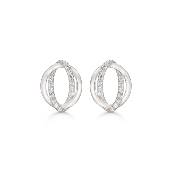 Silberne Ohrstecker rhodiniert doppelt oval mit facettierten Zirkonia.