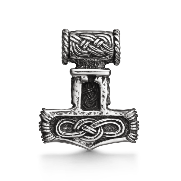Thorshammer Mjølner Anhänger Silber Figur 8 mit Ring in der Mitte. Misst 24 x 20 mm.