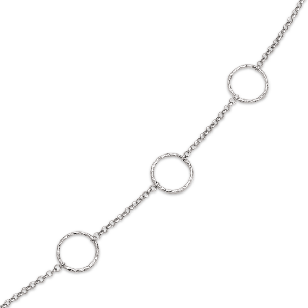 Silberarmband rhodiniert 3 runde Bankettringe mit Anker Länge 17 cm.