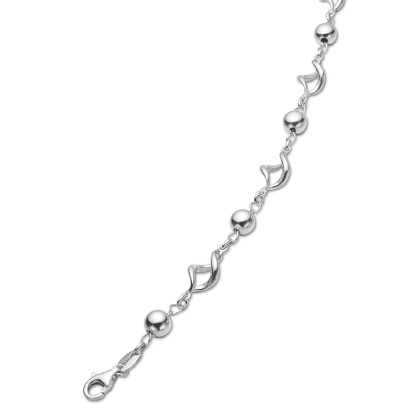 Silberarmband mit rhodinierten Kugeln und gedrehten Gliedern. Länge 17+4 cm.