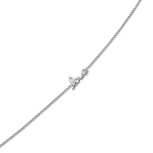 Silberarmband rhodiniert mit "Love" an venezianischer Kette. Länge 17+4 cm.