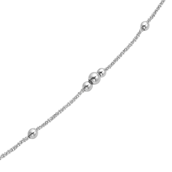 Silberarmband rhodiniert 5 Kugeln an Ankerkette im Diamantschliff. Länge 17+4cm.