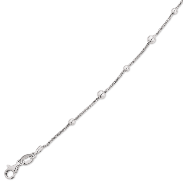 Silberarmband rhodiniert 7 Kugeln an Ankerkette im Diamantschliff. Länge 17+4cm.