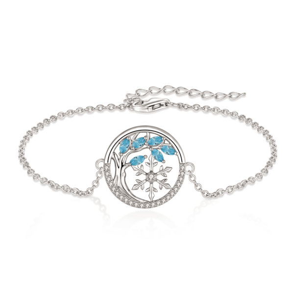 Lebensbaum Armband silber mit weißen Zirkonia und blauen Aquamarinen