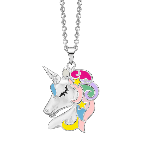 Einhornkette Silber mit mehrfarbiger Emaille