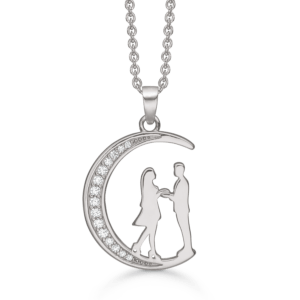 Silberhalskette rhodinierter Mond mit facettiertem Zirkonia und einem Mann/einer Frau