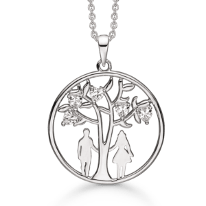 Arkandi Lebensbaum Kette mit Frau und Mann. Mit herzförmigem Zirkoniastein - 42-45 cm