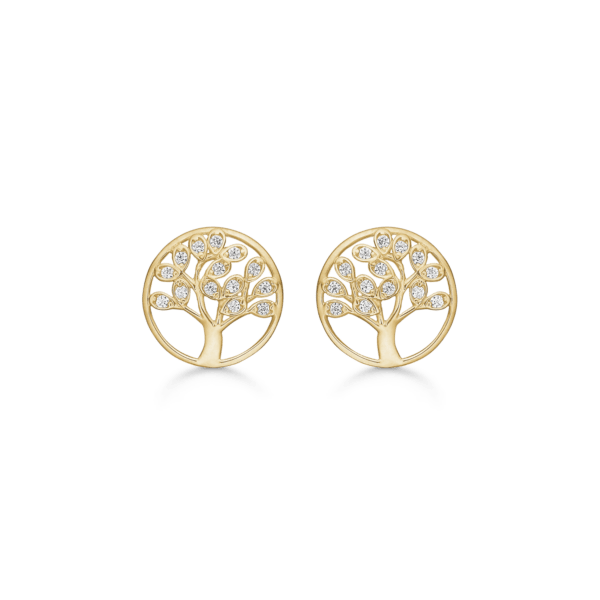 Arkandi Lebensbaum Ohrringe 8 Karat Gold mit Zirkonia-Steinen