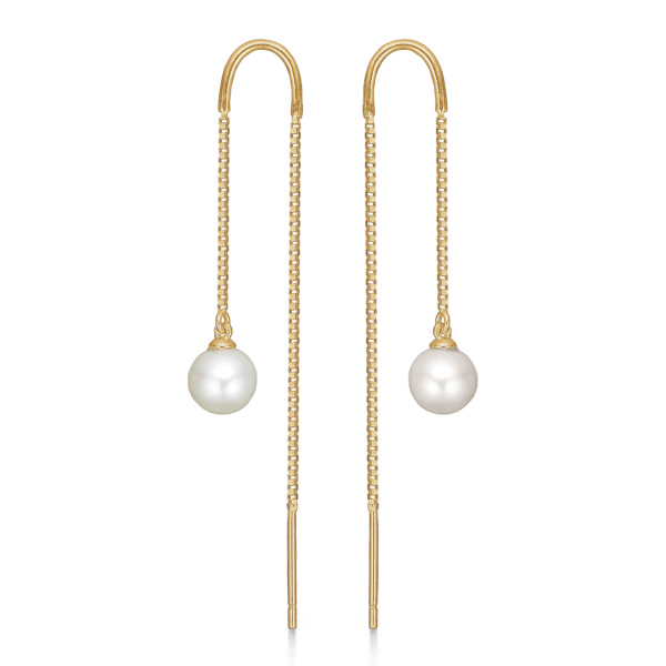 Goldene Perlenohrringe mit venezianischer Kette und Süßwasserperle.
