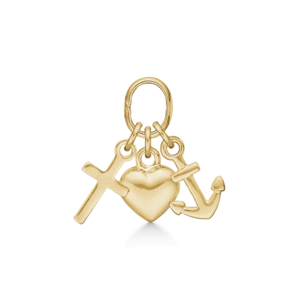 8kt. Goldanhänger Glaube, Hoffnung und Liebe. Abmessungen: 5 x 7 mm.