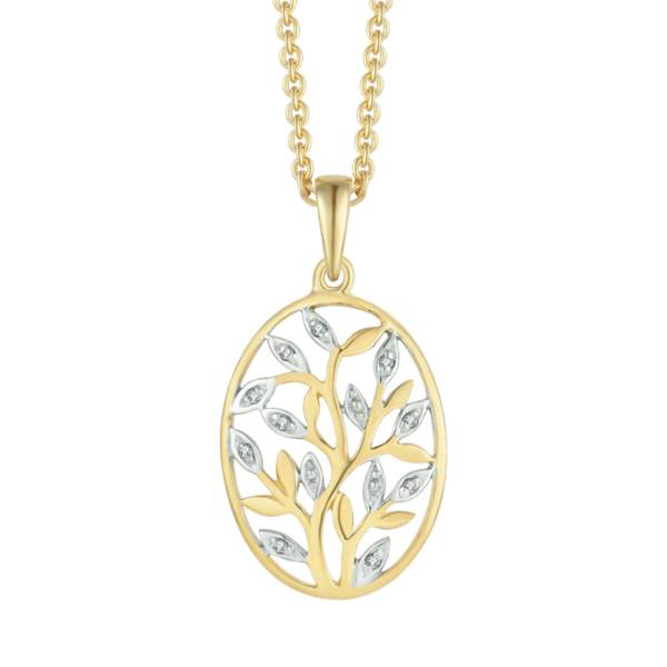 Lebensbaum Kette 14 Karat Gold mit Diamanten