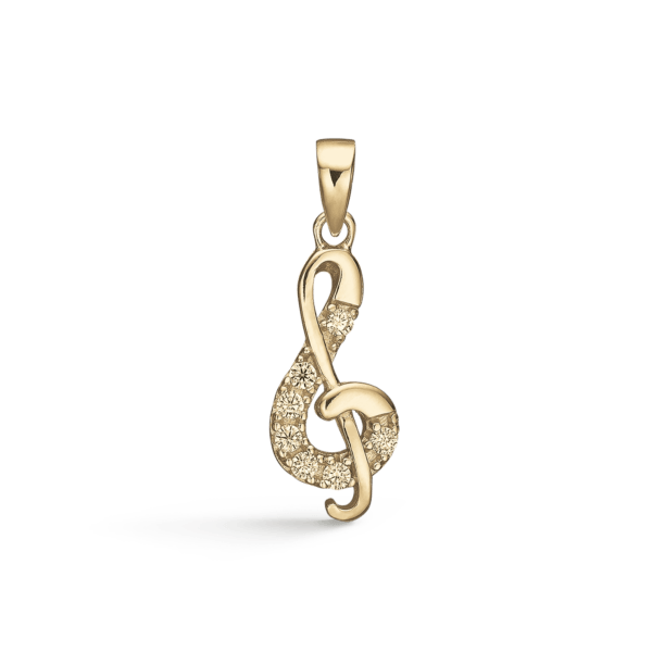Silber-vergoldeter Anhänger G Schlüssel mit facettiertem Zirkonia.