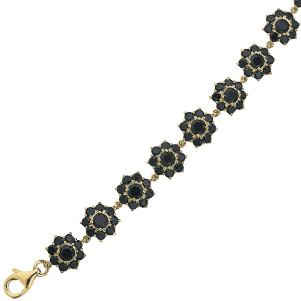 Armbandrosette aus vergoldetem Silber mit rundem Granat in der Mitte. Länge 17,5+2 cm.