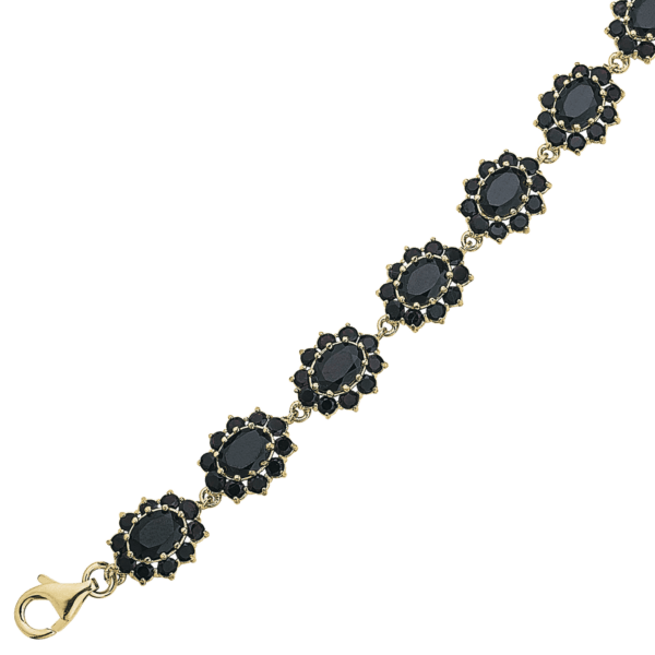Armbandrosette aus vergoldetem Silber mit großem ovalem Granat in der Mitte. Länge 18,5+2cm.