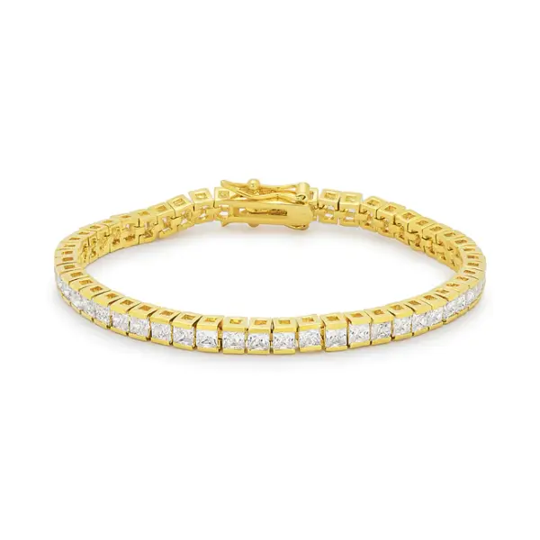 Tennisarmband aus vergoldetem Silber, mit weißen Zirkoniasteinen Ø2 mm