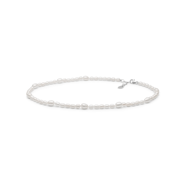 Perlenkette mit echten weißen Süßwasserperlen. 37 cm – Silber