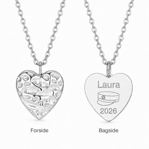Halskette zum Schulabschluss – Herzform mit Silberplattierung und kostenloser Gravur – ideales Geschenk zum Schulabschluss