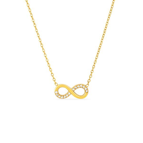Wasserfeste Infinity-Halskette, 18 Karat vergoldet mit Zirkonia-Stein (7 x 15 mm, PVD), Größe 40-45 cm