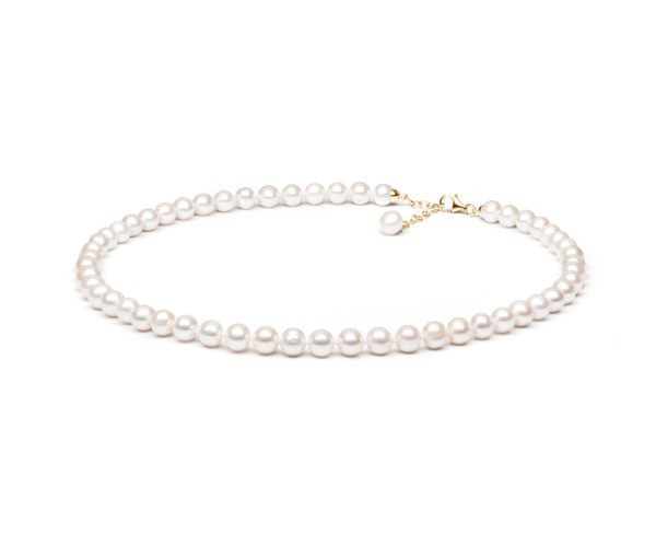 Luxuriöse Perlenkette, 18 Karat vergoldet, mit echten, runden Süßwasserperlen. Verstellbar 50–54 cm