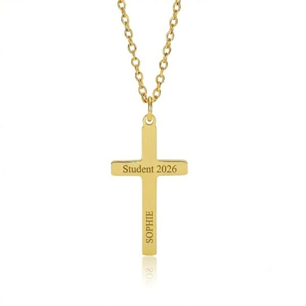 Halskette zum Schulabschluss – Wasserfeste Kreuzkette, Gold, 13 x 21 mm, mit kostenloser Gravur – ideales Geschenk zum Schulabschluss