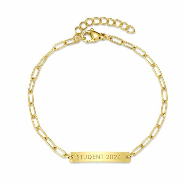 Studentenarmband – mit 18-karätiger Vergoldung (PVD). Gliederkette von 16 + 4 cm mit kostenloser Gravur – Geschenk zum Schulabschluss