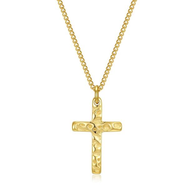 Wasserfeste Celestino-Kreuzkette für Herren, Gold, 13 x 21 mm (gehämmert)