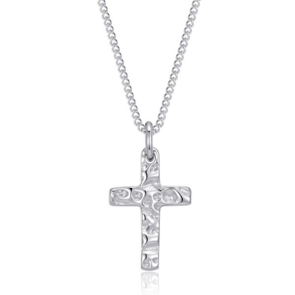 Wasserfester Celestino: Silberne Kreuzkette für Herren – 10x15 mm (gehämmerte Oberfläche)