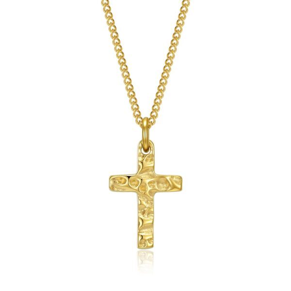 Wasserfeste Celestino: Kreuzkette Gold für Herren - 10 × 15 mm (gehämmert)