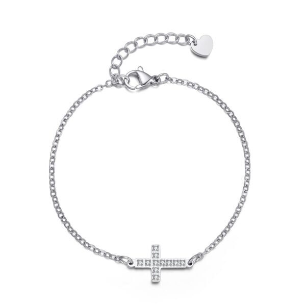 Wasserfestes Celestina-Kreuz-Armband mit Zirkonia-Steinen mit echter Versilberung (PVD) – 19 x 10 mm