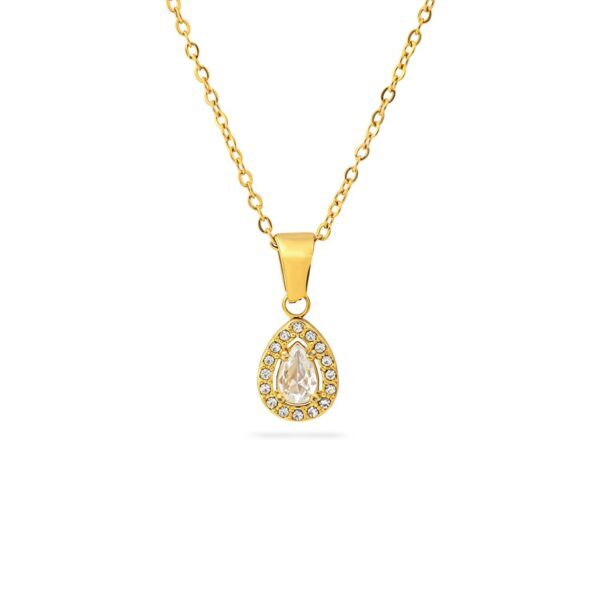 Wasserfeste Tropfenhalo-Halskette mit Zirkonia in 18 Karat PVD-Gold