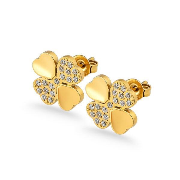 Vierblättrige Kleeblatt-Ohrringe mit Zirkonia 12 mm aus 18 Karat PVD-Gold