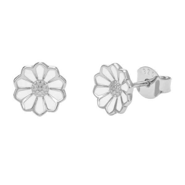 Copenhagen Smykker Gänseblümchen-Ohrringe aus Silber mit weißer Emaille 8 mm