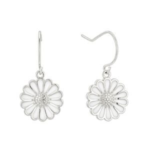 Copenhagen Smykker – Marguerit-Ohrhänger aus 925er Sterlingsilber mit weißer Emaille, 12 mm