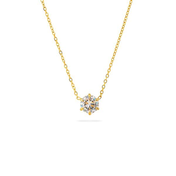 Wasserfeste Solitärkette mit 7 mm Zirkonia in 18 Karat PVD-Gold