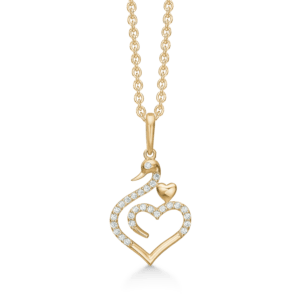 Arkandi Herz Schwan Halskette 8 Karat Gold mit Zirkonia 42-45 cm.