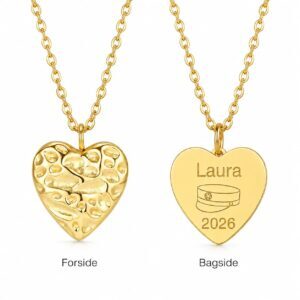 Abitur-Halskette – Strukturiertes Herz mit 18 Karat Goldbeschichtung (PVD) und kostenloser Gravur