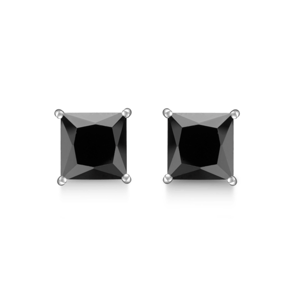 Silberne Ohrstecker rhodiniert mit schwarzem facettiertem Zirkonia in 4 Krallen. Abmessungen: 7mm.