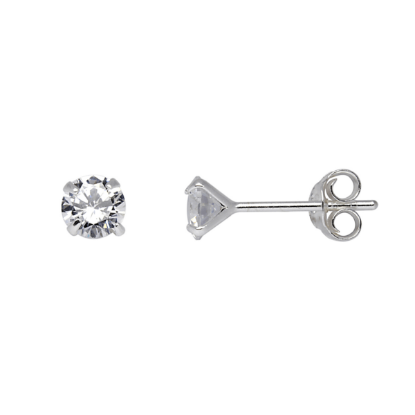 Silberne Ohrstecker 5 mm facettierter Zirkonia in 4 Krallen.