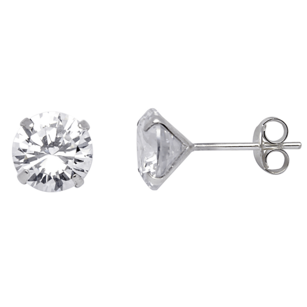 Silberohrstecker 8 mm facettierter Zirkonia in 4 Krallen.