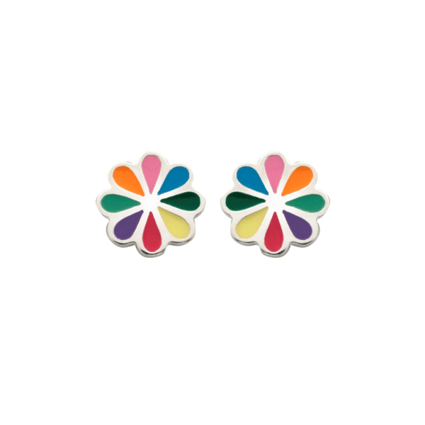 Silberne Ohrstecker Blume mit mehrfarbiger bleifreier Emaille.