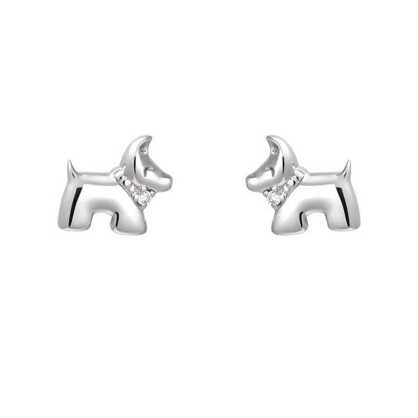 Silberohrring rhodinierter Hund mit facettiertem Zirkonia.
