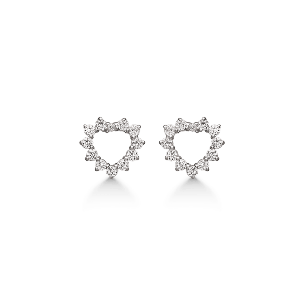 Silberne Ohrstecker, rhodiniertes Herz, facettierter Zirkonia am Rand